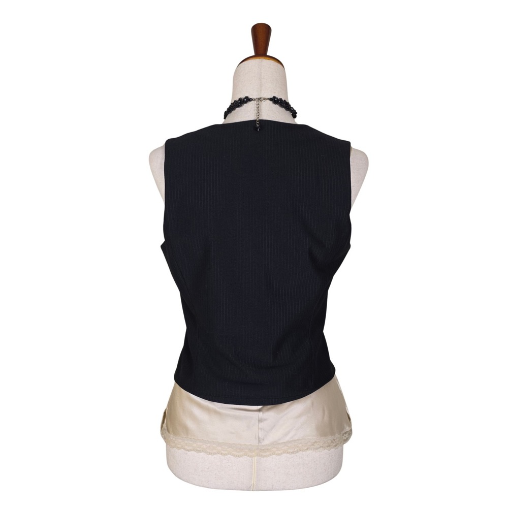 Vintage Express Pinstripe Vest Size M Black Lace Steampunk Whimsigoth Y2K Punk - Picture 3 of 9